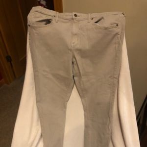 Skinny Light Khakis with Frayed Ankles